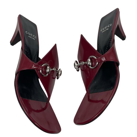 Gucci Mariame Horsebit Leather Thong Sandals Kitten Heel Red Size 36.5 - Picture 7 of 13